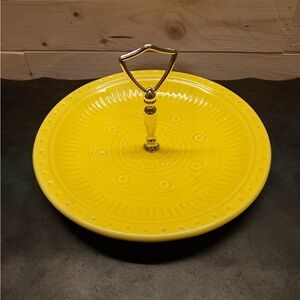 Vintage yellow ceramic 1970s serving tray made by California Pottery Co.